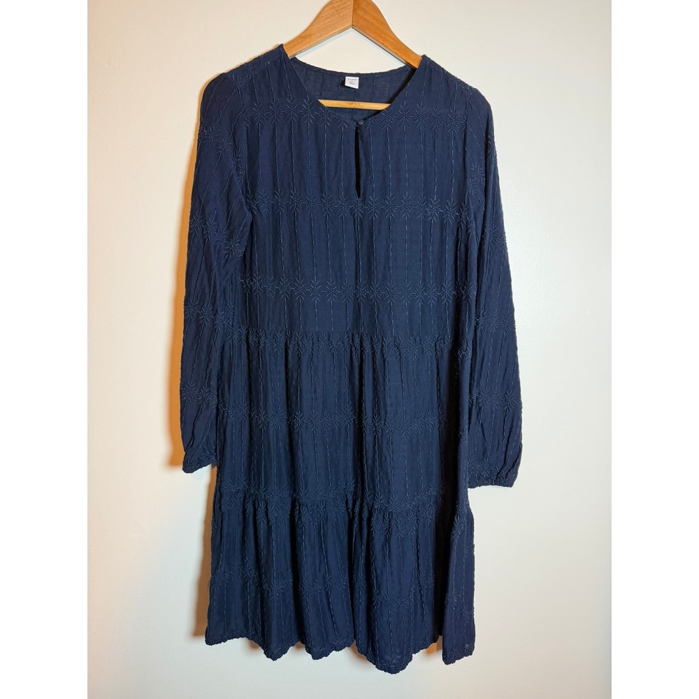 Old Navy Womens Navy Blue Embroidered Tiered Long Sleeve Swing Dress M Tall